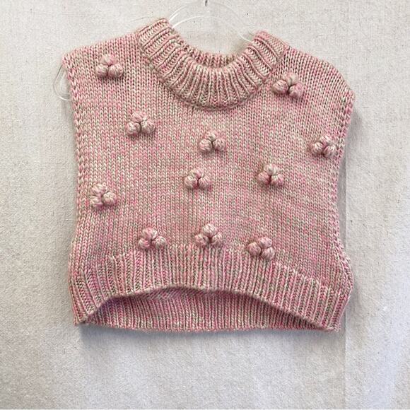 Urban Outfitters pink/tan mock neck boxy sleeveless pom pom  sweater NWT Small - Picture 7 of 14